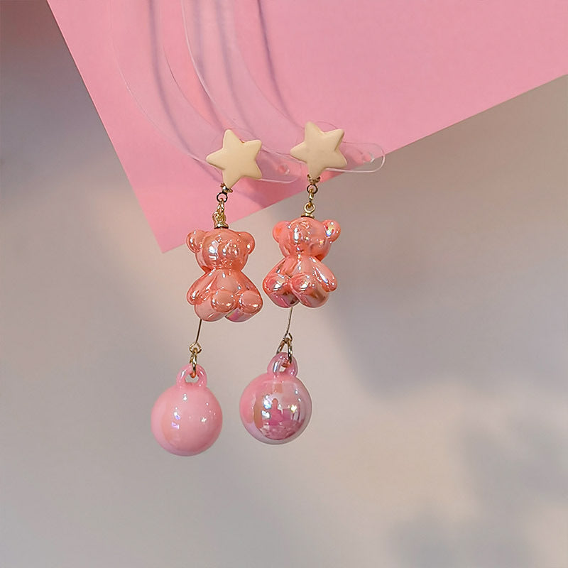 Acrylic Pink Sweetheart Bear Earrings MIC-JiuY047