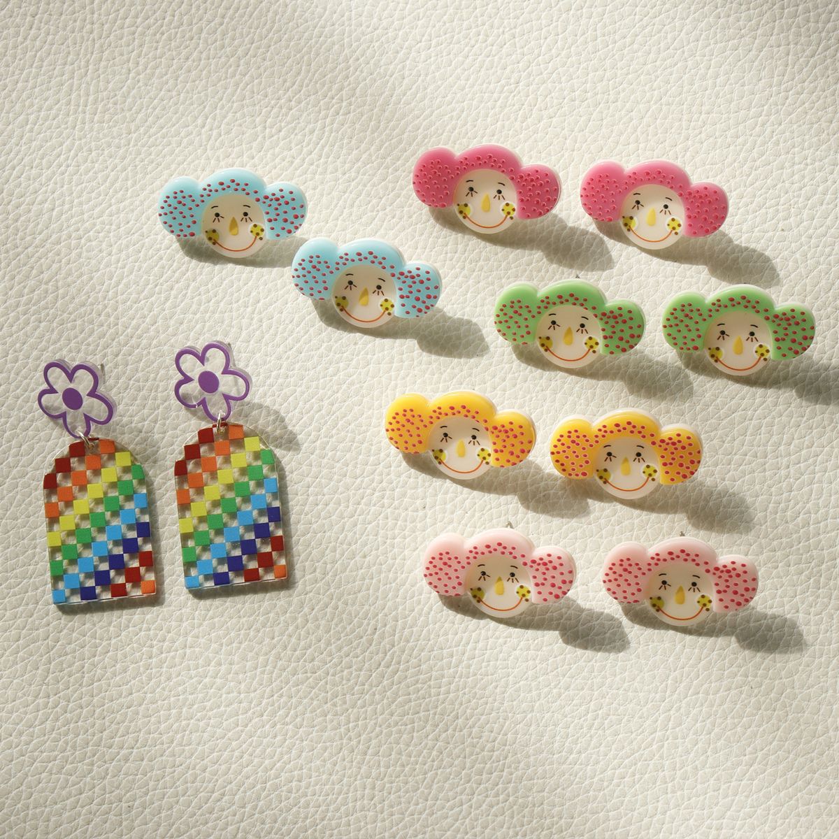 Acrylic Rainbow Checker Earrings MIC-OuY014