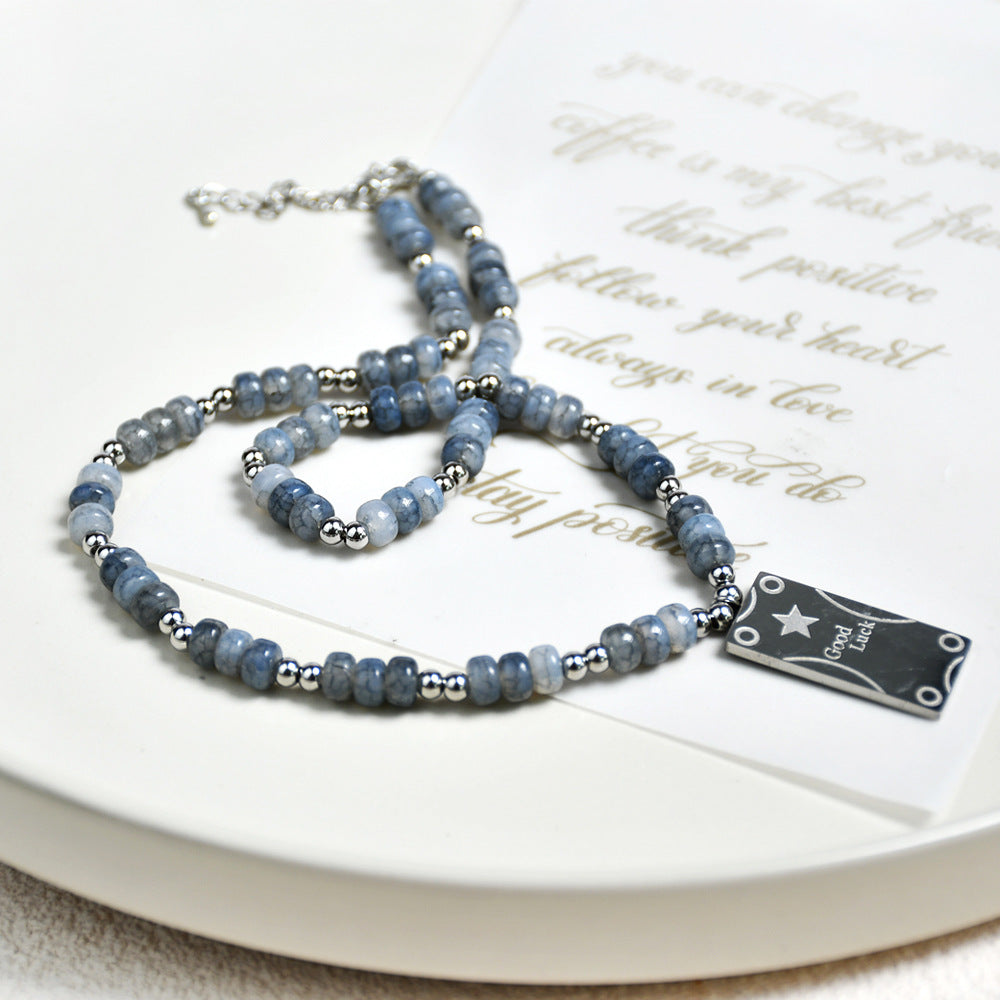 Necklace Burst Stone Crack Crystal Vintage Beaded Stainless Steel Sweater Chain YouF014