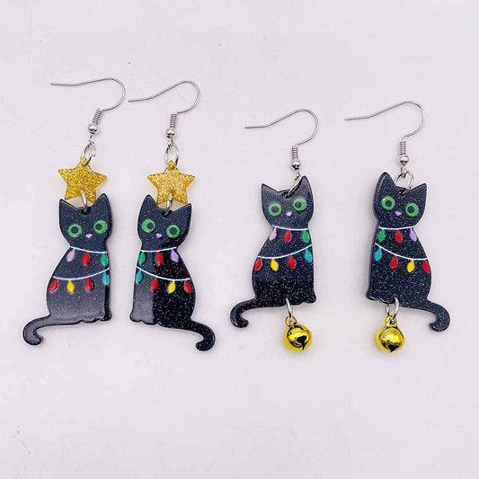 Acrylic Black Cat Bell Earrings (Minimo de Compra 2) MYA-ChenY035