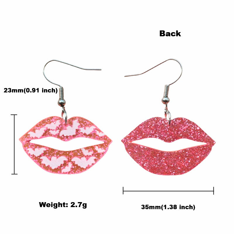 acrylic glitter lips girly heart earrings Minimo de compra 2 XUEP042