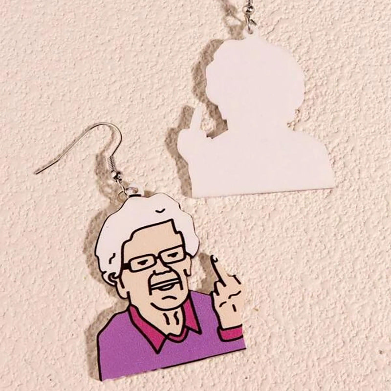 Acrylic Funny Old Lady Earrings MIC-LingX002