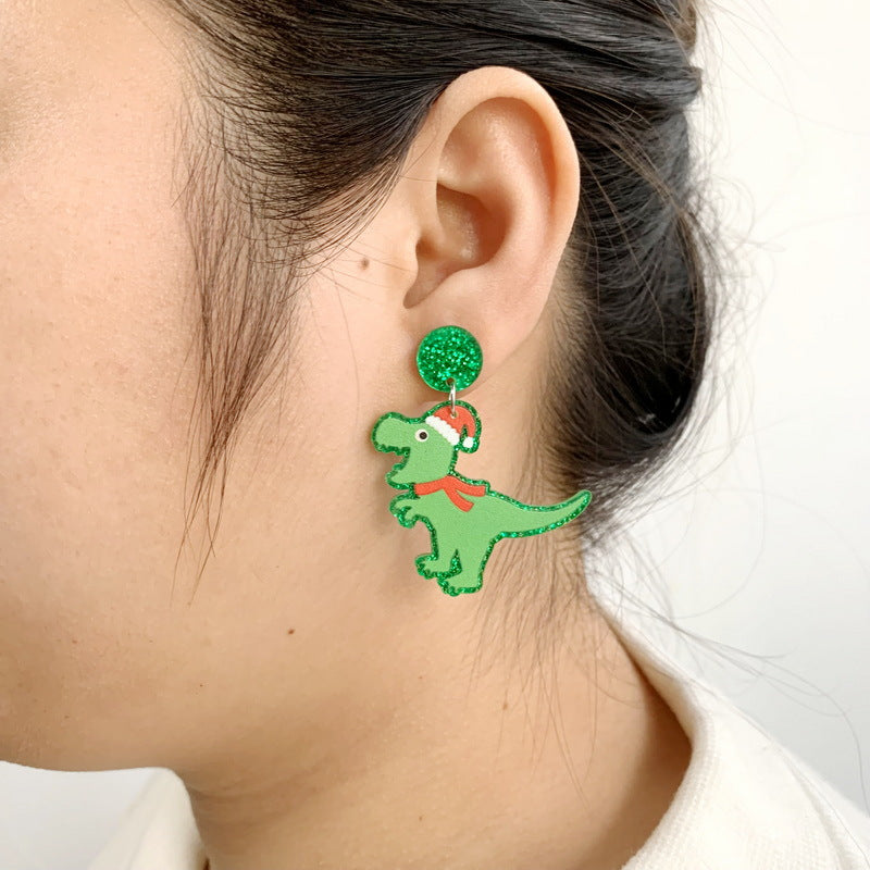 Acrylic Dinosaur Christmas Hat Earrings MIC-XueP117