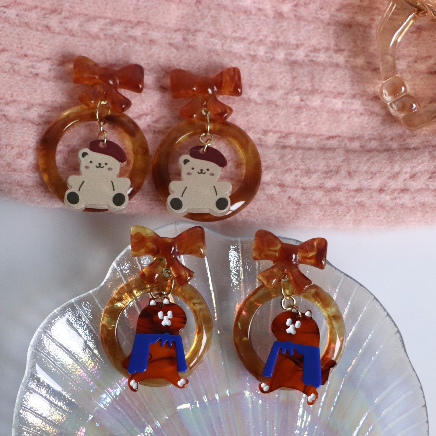 Acrylic cartoon bear cat earrings MIC-QingJ026