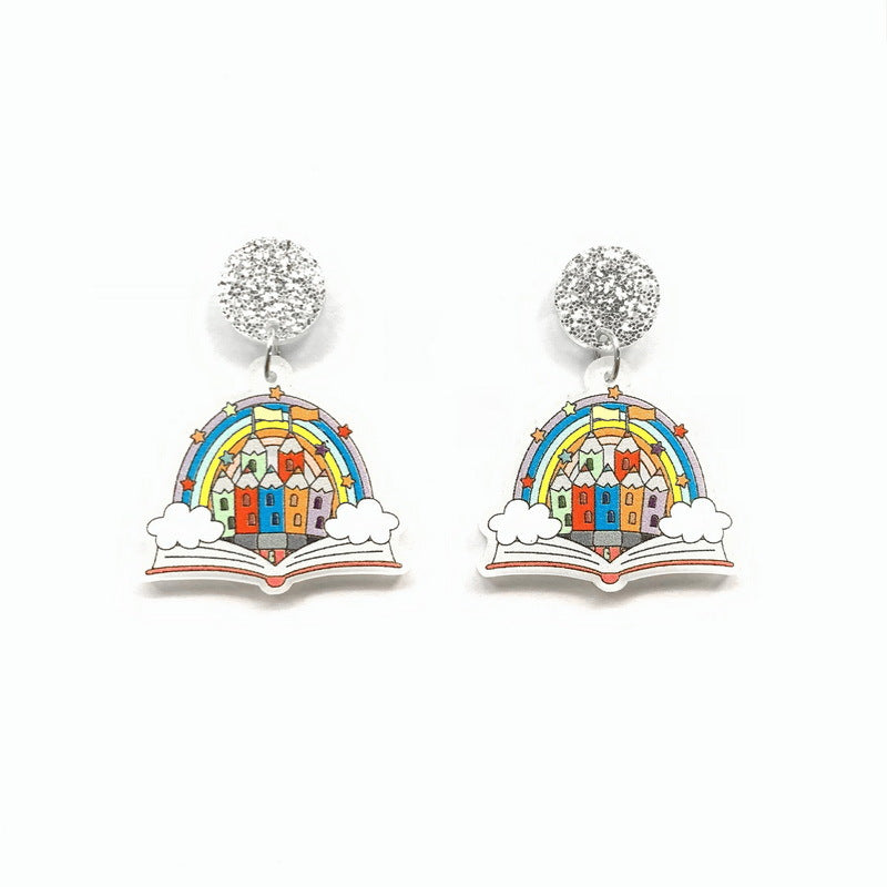 Acrylic Rainbow Book Earrings MYA-XueP028