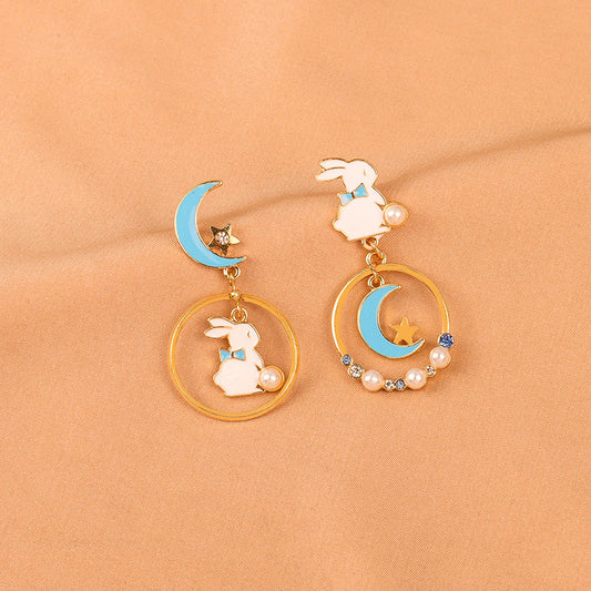 S925 silver needle cute rabbit asymmetric earrings Minimo de compra 2 MIC-LSY011