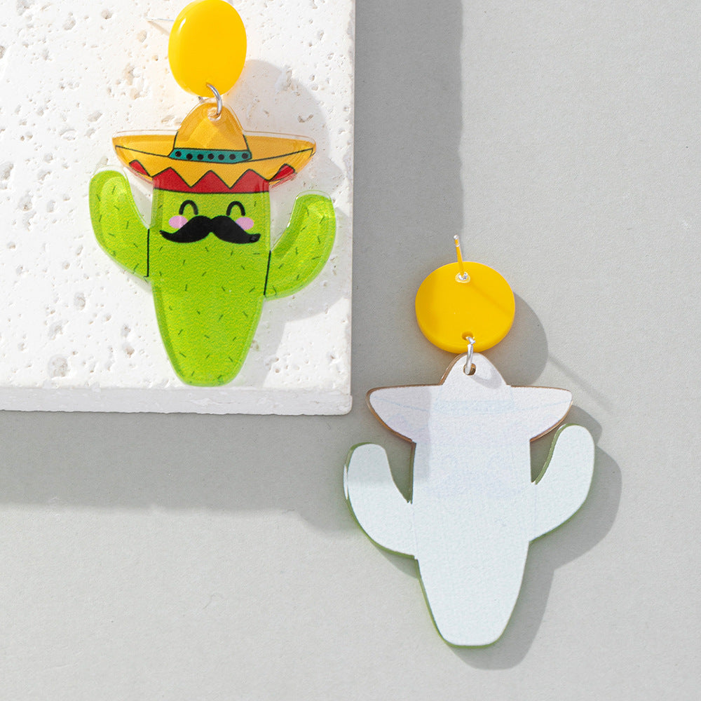 Acrylic Colored Cactus Earrings (Minimo de Compra 2) MYA-BeiQ008