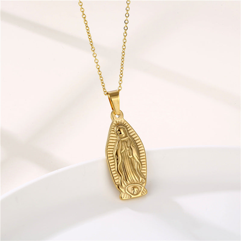 Stainless Steel Virgin Mary Plaque Necklace MYA-QingR020