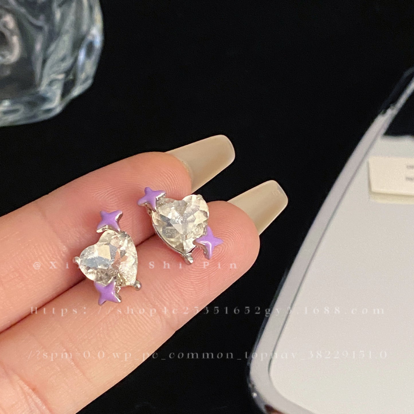 Alloy sparkling diamond heart earrings MIC-XinXu019