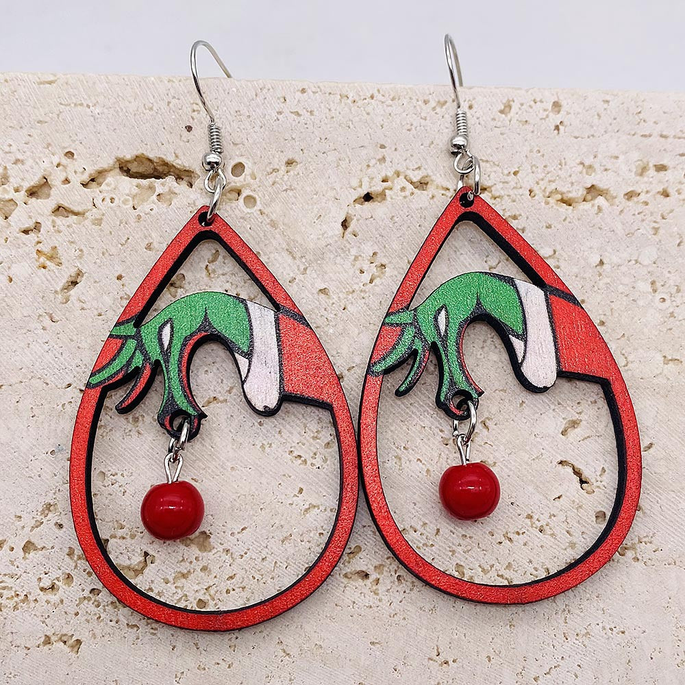 Acrylic Green Frog Wooden Earrings (Minimo de Compra 2) MYA-ChenY034