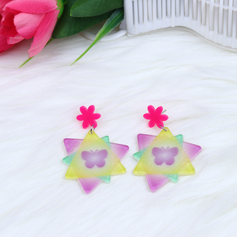 Acrylic Peach Heart Love Rainbow Earrings MIC-DuA089