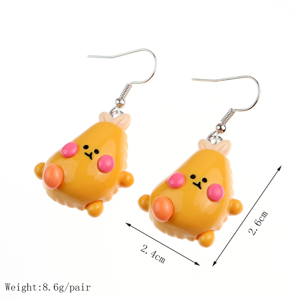 Earrings Plastic Cute Cartoon Blush Food Play Bread Burger Fries Earrings niqing042