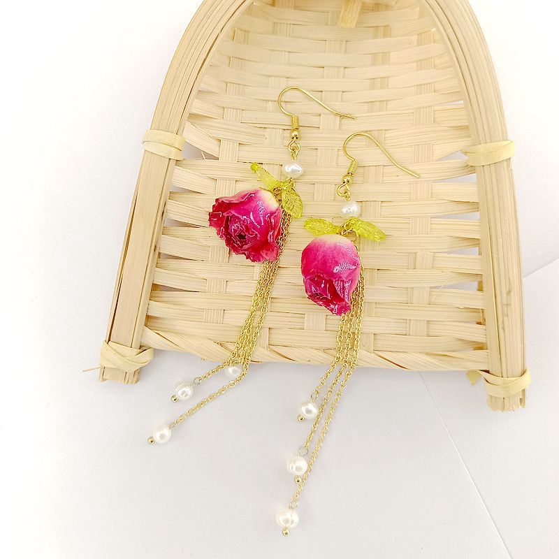 Alloy Eternal Rose True Flower Earrings MIC-MSY014