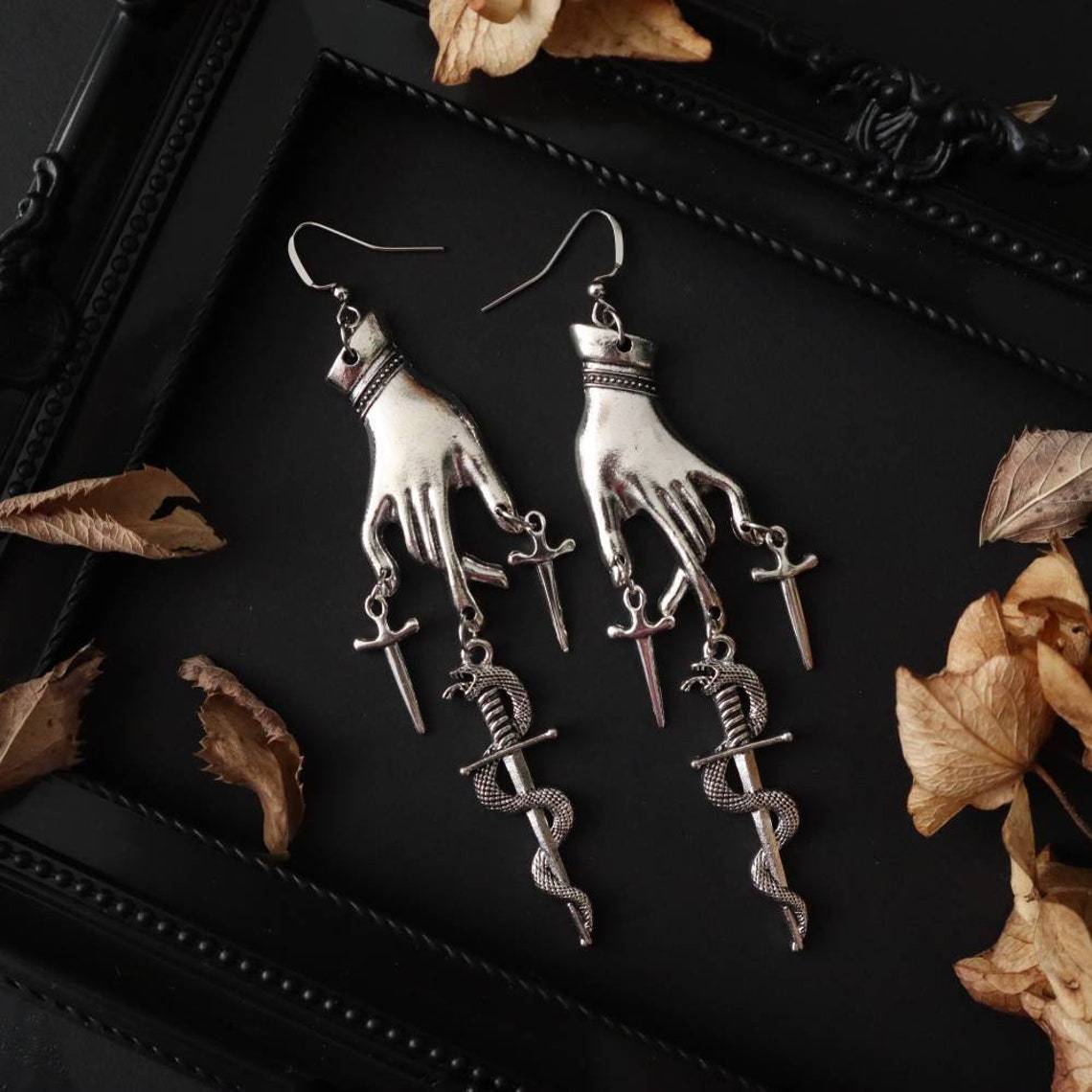 Alloy Gothic Hand Sword Snake Earrings MIC-AnM002