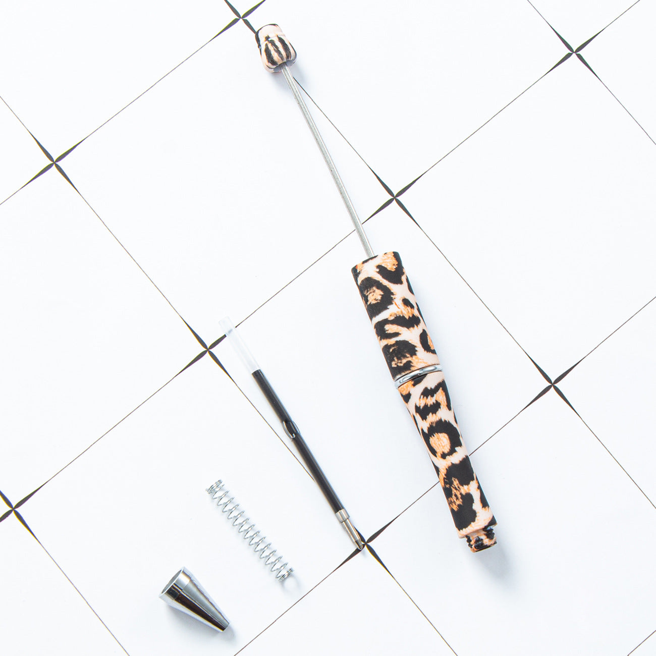 DIY Leopard Floral Cow Plastic Bead Pen HuaH002