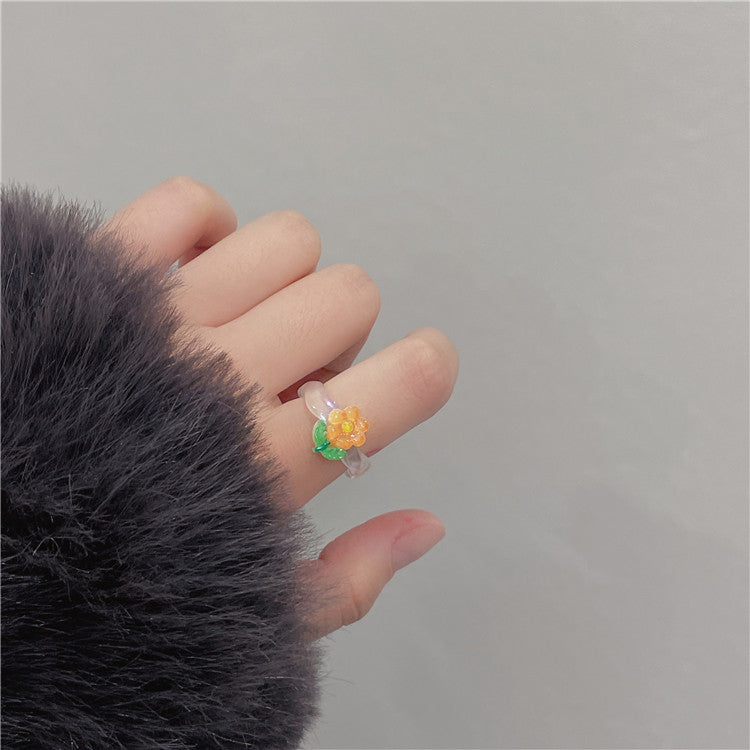 Resin Illusion AB Flower Peach Heart Ring MIC-WWHM029