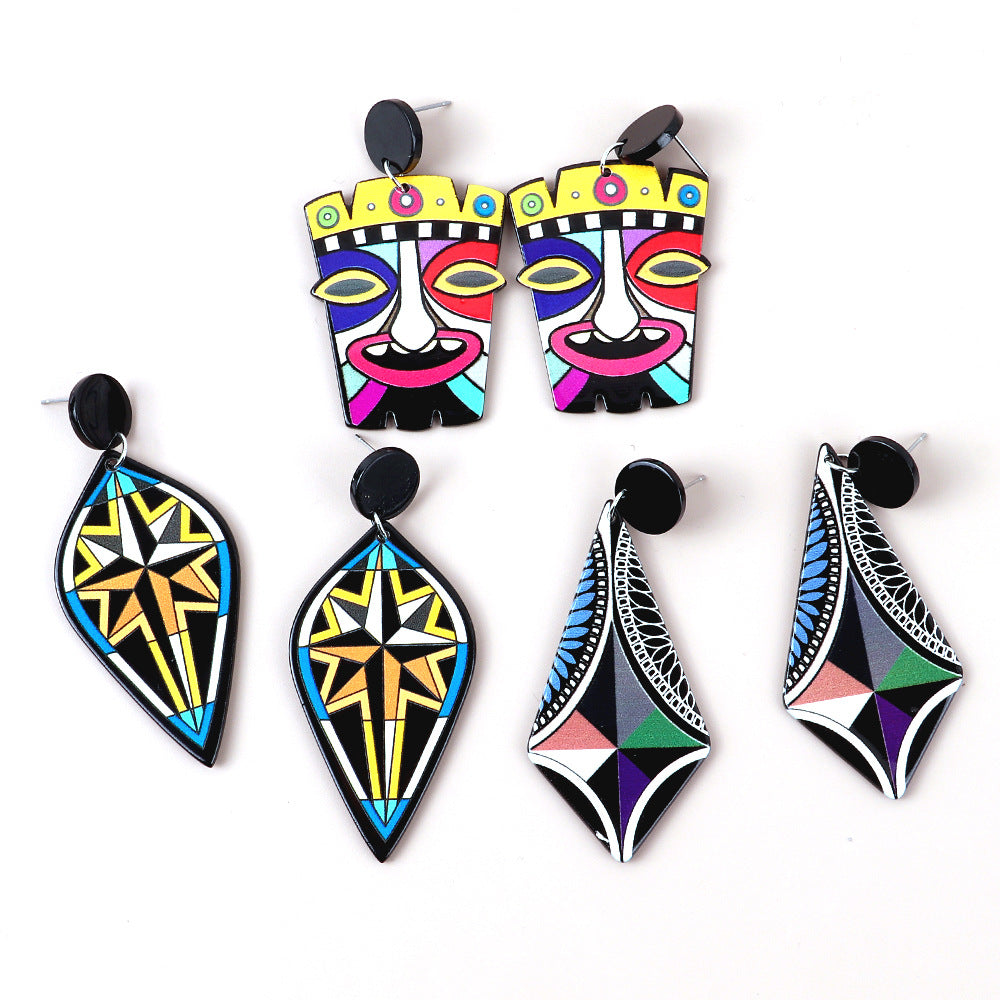 Acrylic Abstract Face Mask Earrings MIC-ChouD025