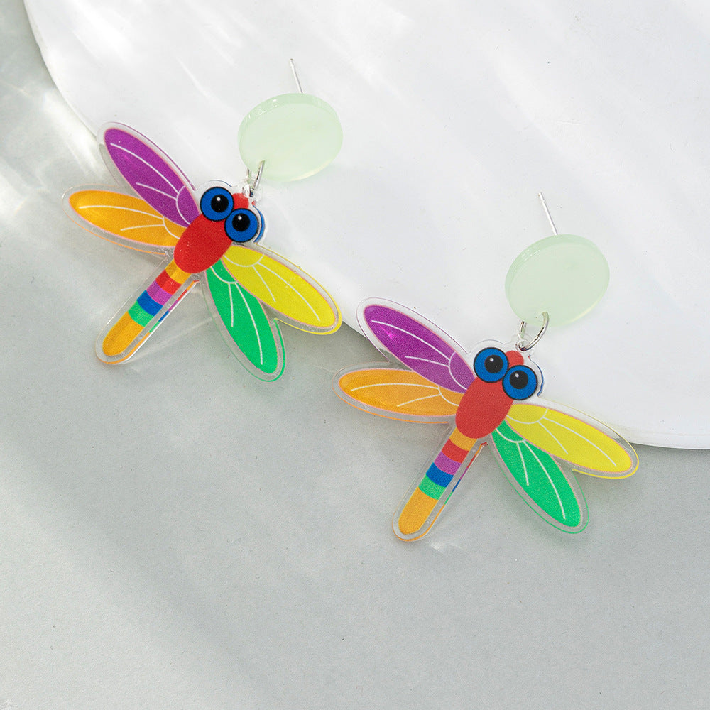 Acrylic Rainbow Dragonfly Earrings (Minimo de Compra 2) MIC-BeiQ006