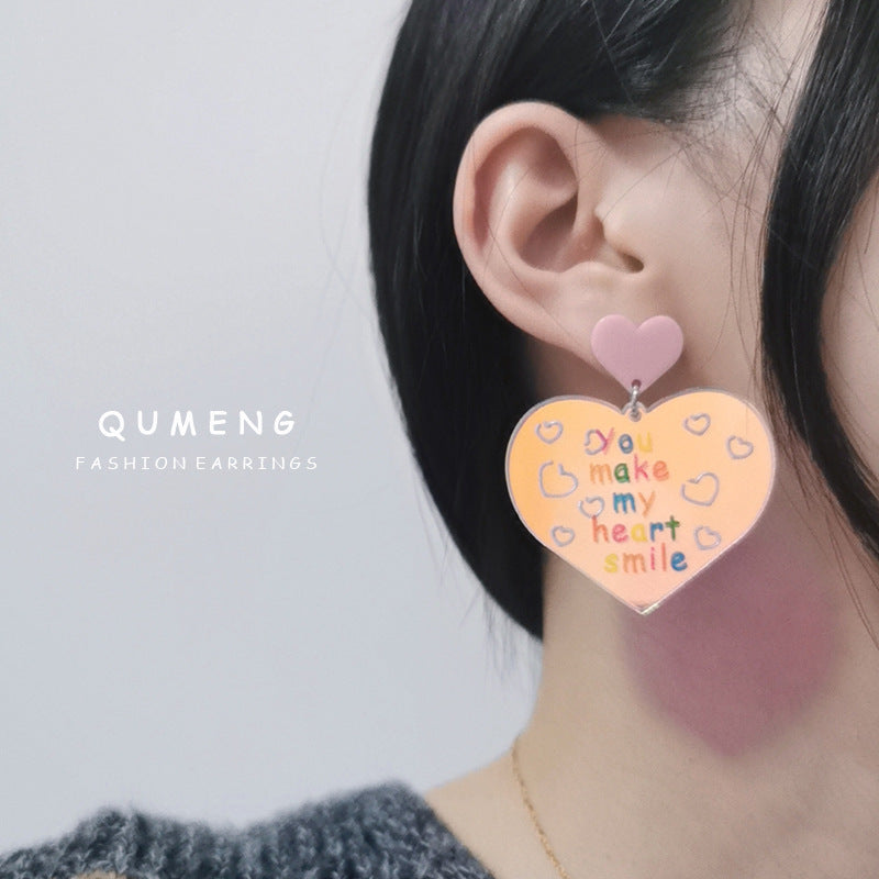 Acrylic Fantasy Love Shaped Colorful Letter Earrings (Minimo de Compra 2) MIC-QingM013