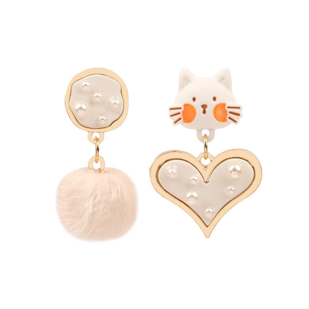 Alloy Cat Love Hair Ball Earrings MIC-LSY021