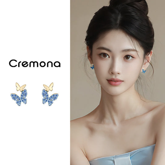 Alloy blue butterfly earrings MIC-YinXin008