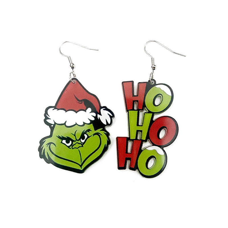 Acrylic Grinch Santa Claus Earrings (Minimo de Compra 2) MIC-XinC006