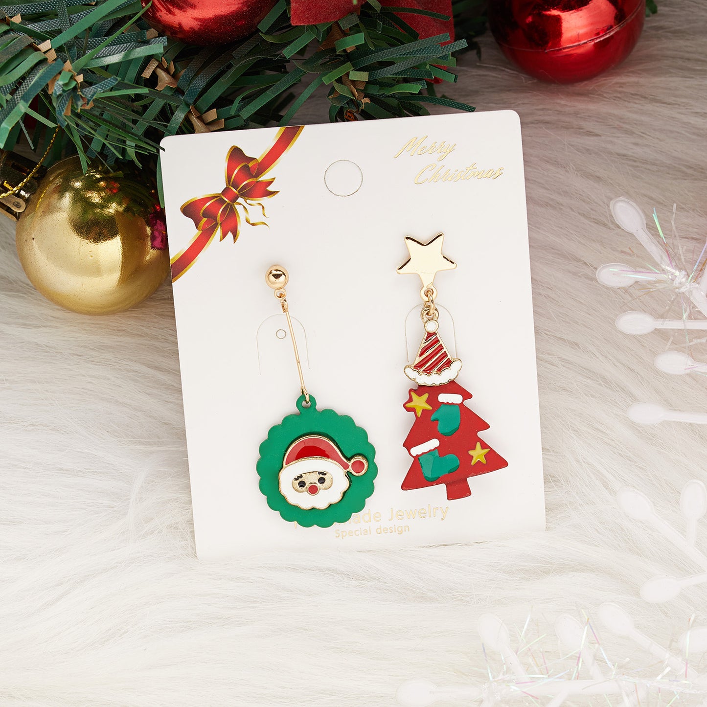 Alloy Santa Claus Bell Snowflake Earrings (Minimo de Compra 2)  MIC-JueH008