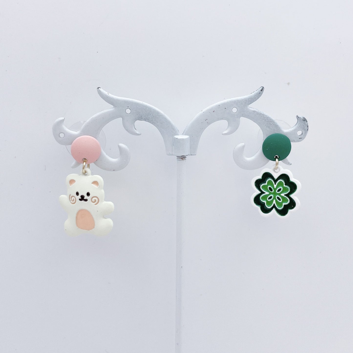 Alloy coffee white bear earrings MIC-QiW017