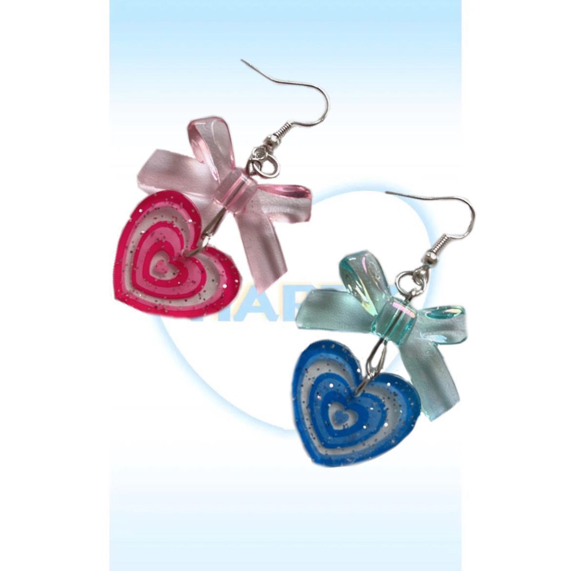 Acrylic Pink Bow Heart Earrings (Minimo de Compra 2) MYA-XiM049