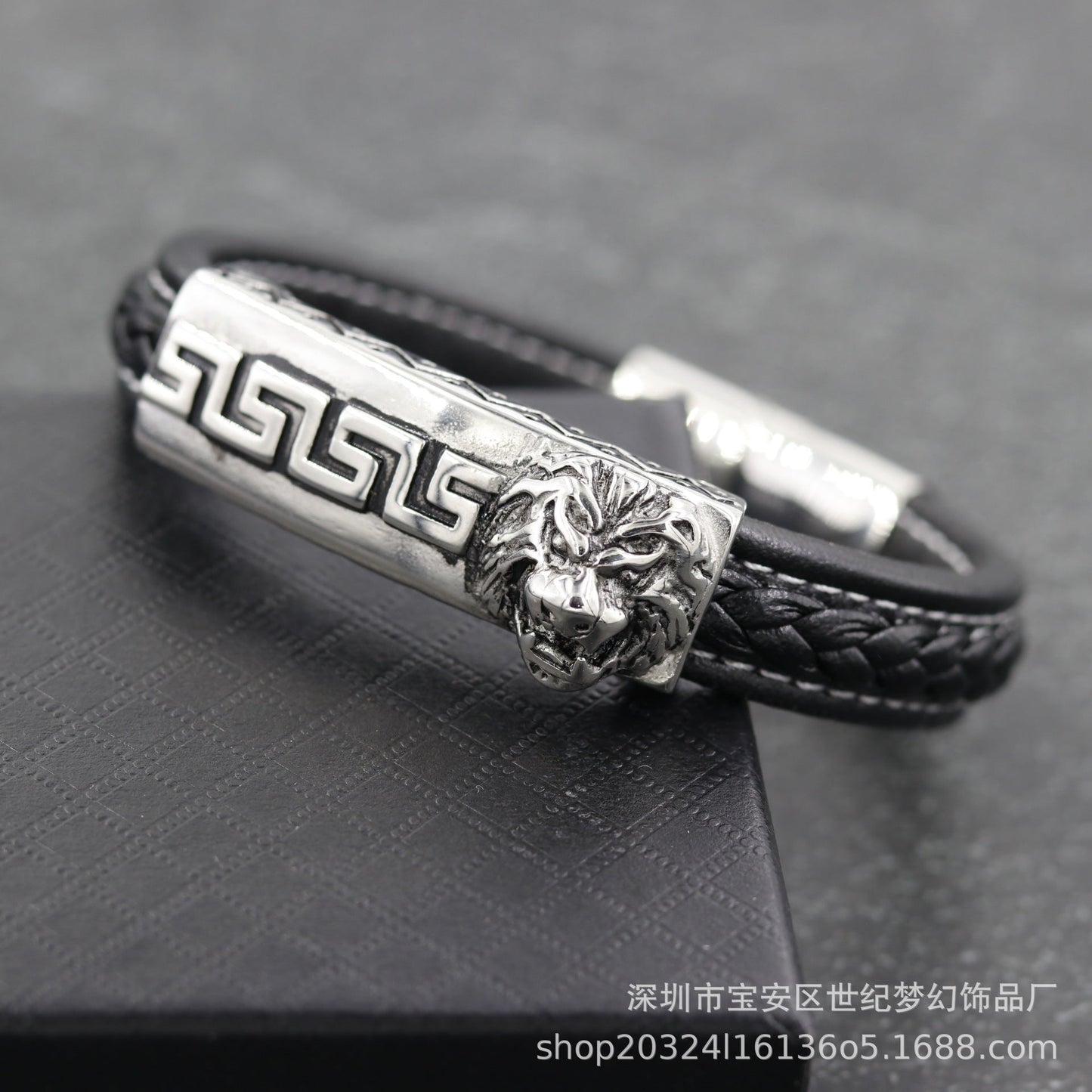 Bracelet Stainless Steel Rock Lion Braided Leather Cord SJMH005