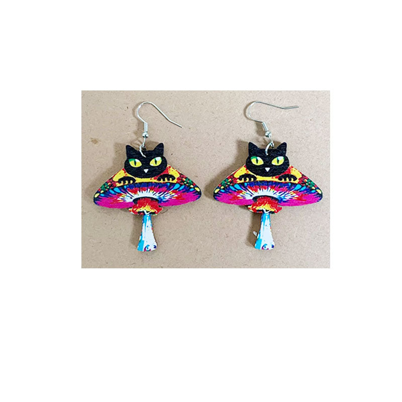 Acrylic New Black Cat Mushroom Earrings MIC-YaYi003