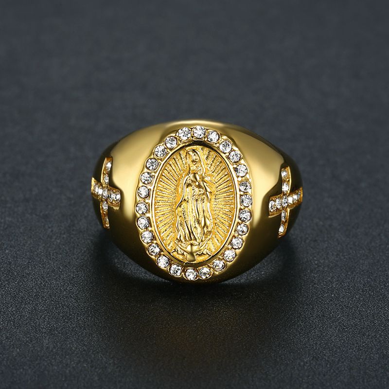 Gold Plated Stainless Steel Virgin Mary Ring MIC-FuY002