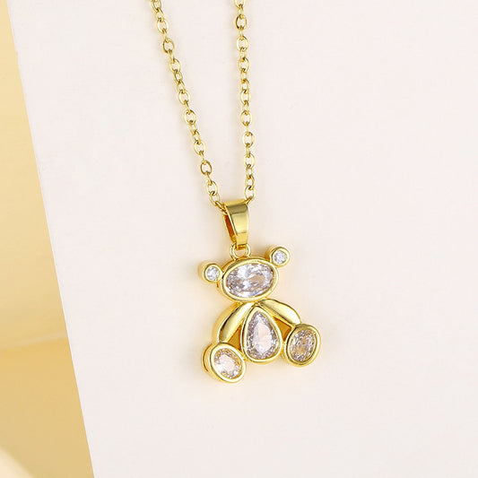 Stainless steel bear zircon necklace MYA-QingR026