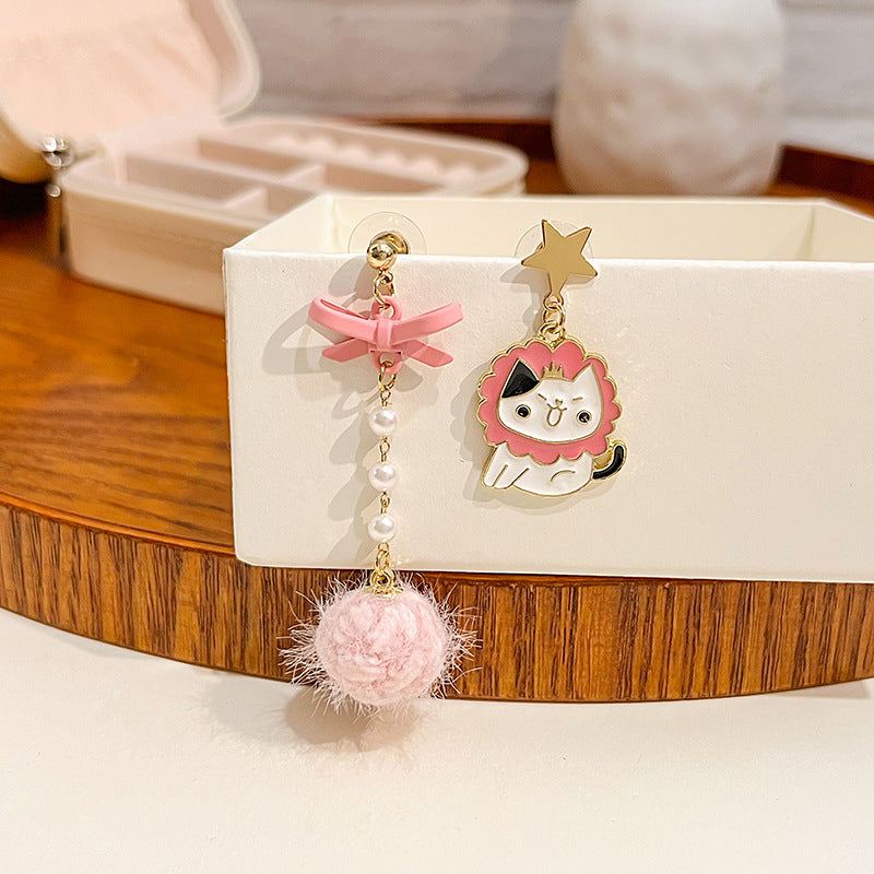 Alloy tassel plush cat earrings MIC-MDD116