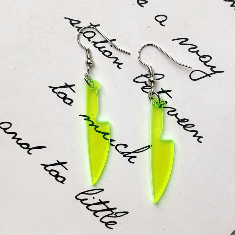 Acrylic green dagger, small knife, earrings MIC-QiuG012