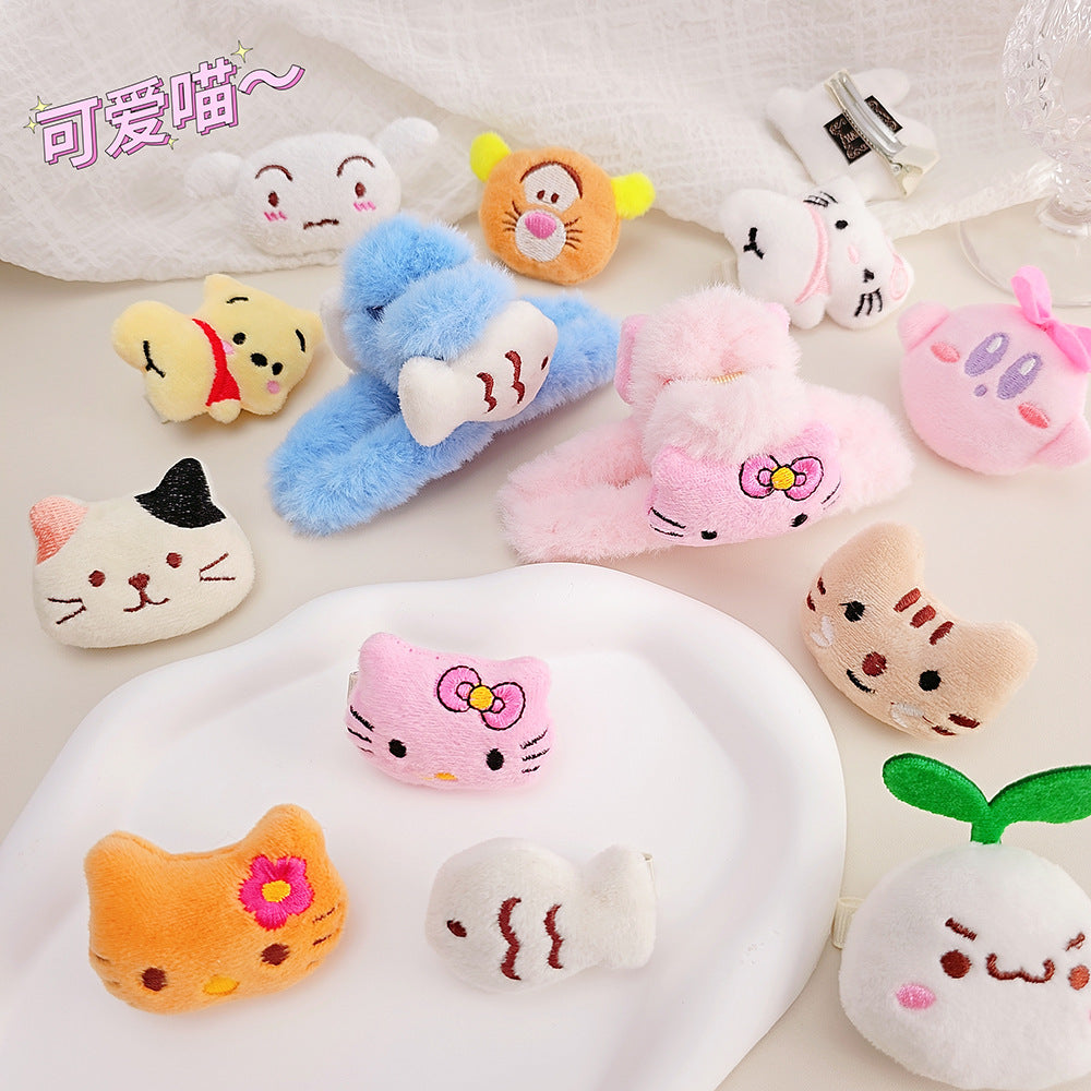 Plush cute little cat and fish hair clip MIC-WoD002