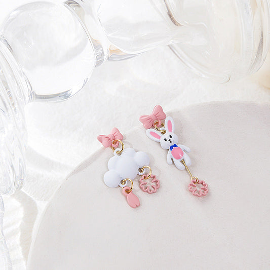 Alloy Asymmetric Bow Rabbit Earrings MIC-MDD027