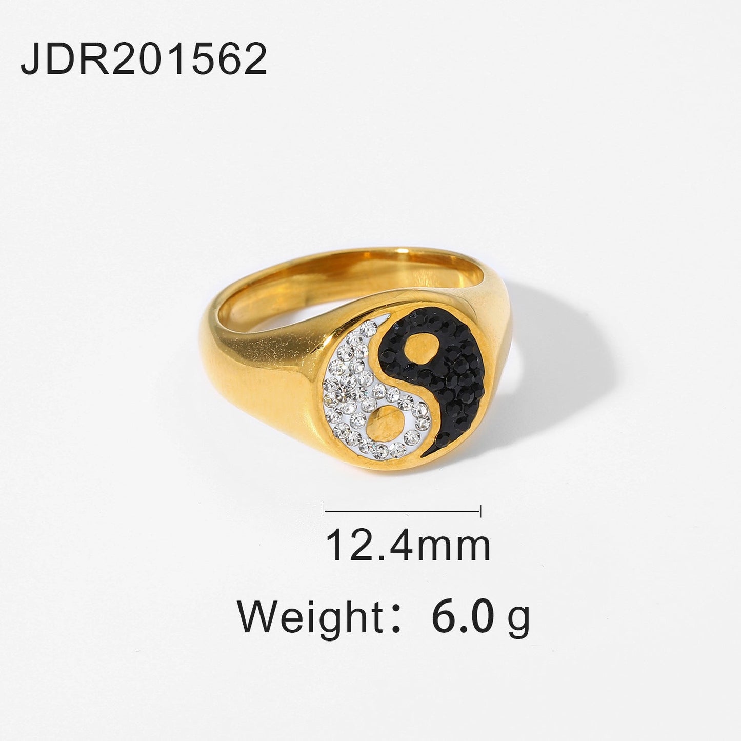 Stainless Steel Black & White Yin Yang Gold Plated Ring MIC-JieD003