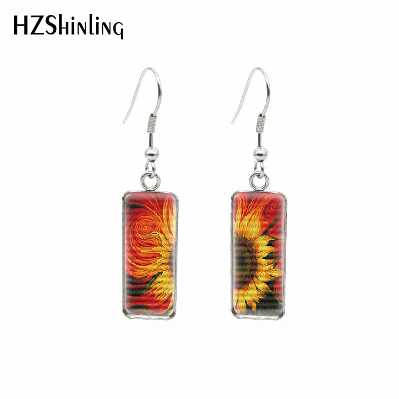 Earrings Stainless Steel Square Sunflower MQO≥2 xiangl007