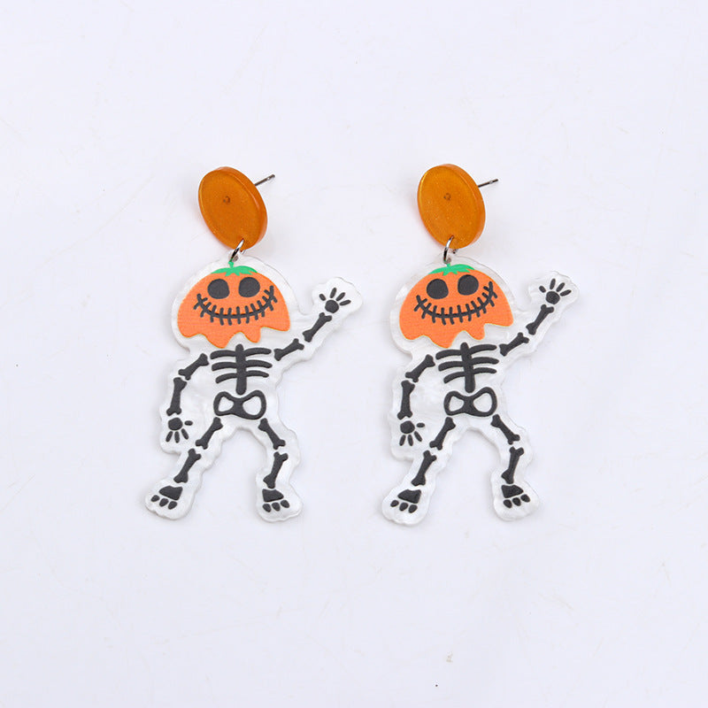 Acrylic Halloween pumpkin skull flower earrings (Minimo de Compra 2) MIC-DuA043