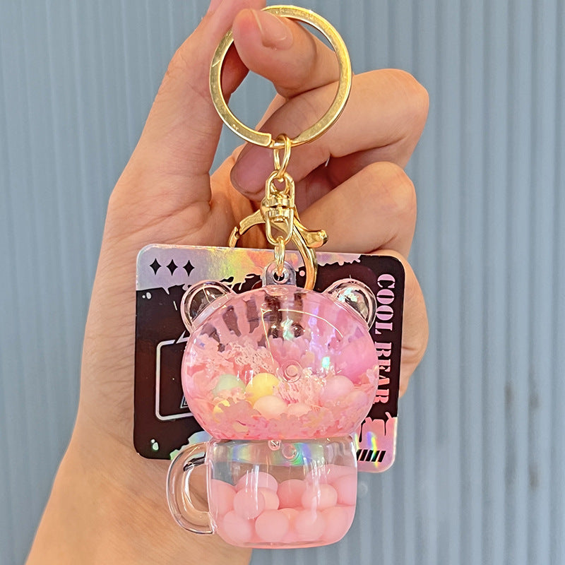 Bear Cup Quicksand Bottle Keychain ChaoHe001