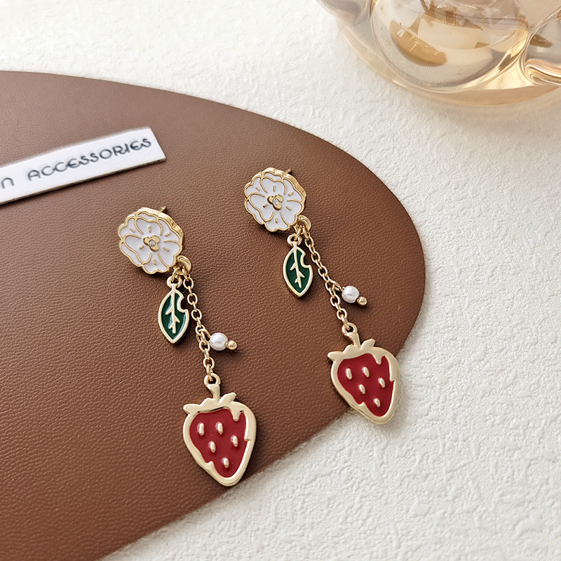 Alloy Dripped Strawberry Flower Earrings (Minimo de Compra 2) MIC-BLD075