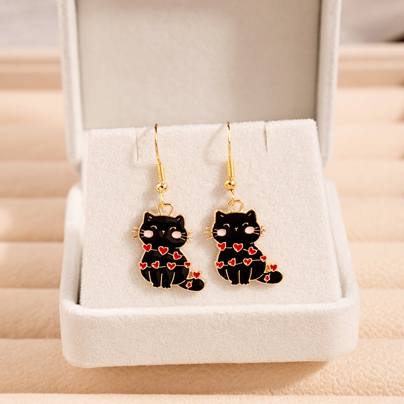 Acrylic Black and White Love Cat Earrings MIC-JianL018