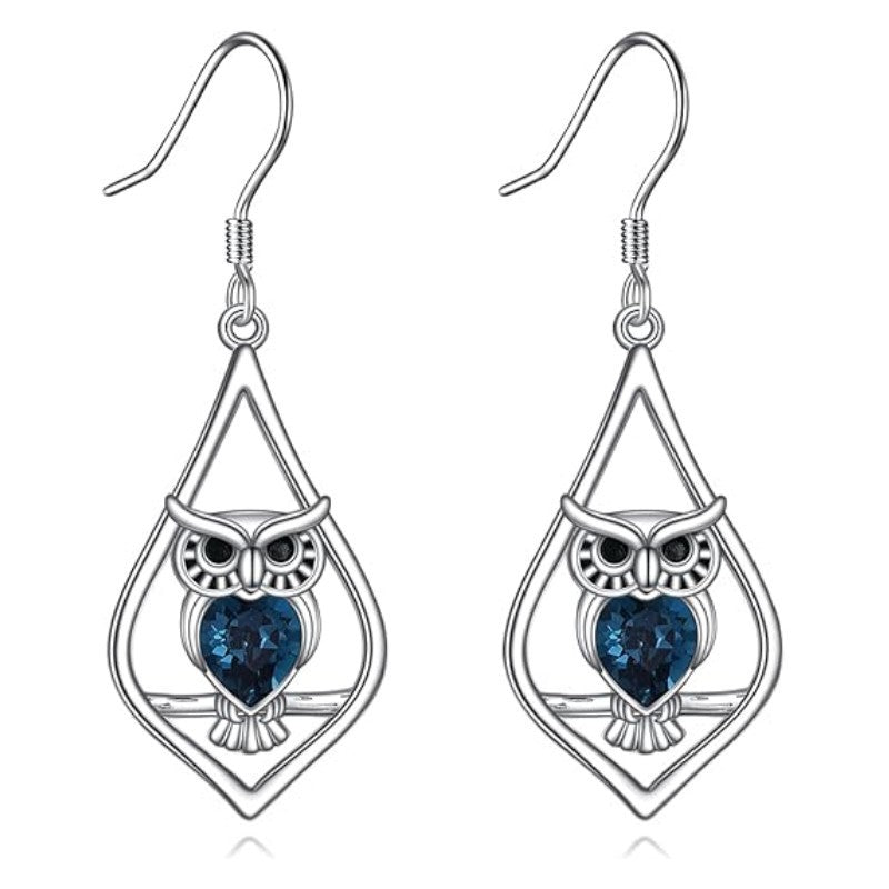 Alloy deep blue gemstone owl earrings (Minimo de compra 10) MIC-ZhuY006