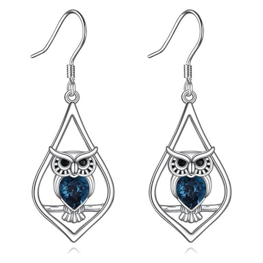 Alloy deep blue gemstone owl earrings (Minimo de compra 10) MIC-ZhuY006