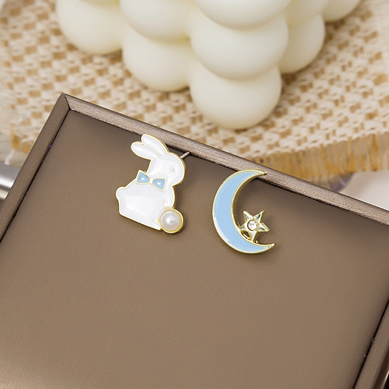 Alloy asymmetric cute rabbit earrings MIC-MDD003