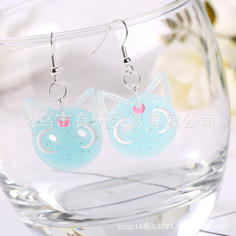 Resin cartoon water ice moon cat earrings (Minimo de Compra 2) MIC-YouY021