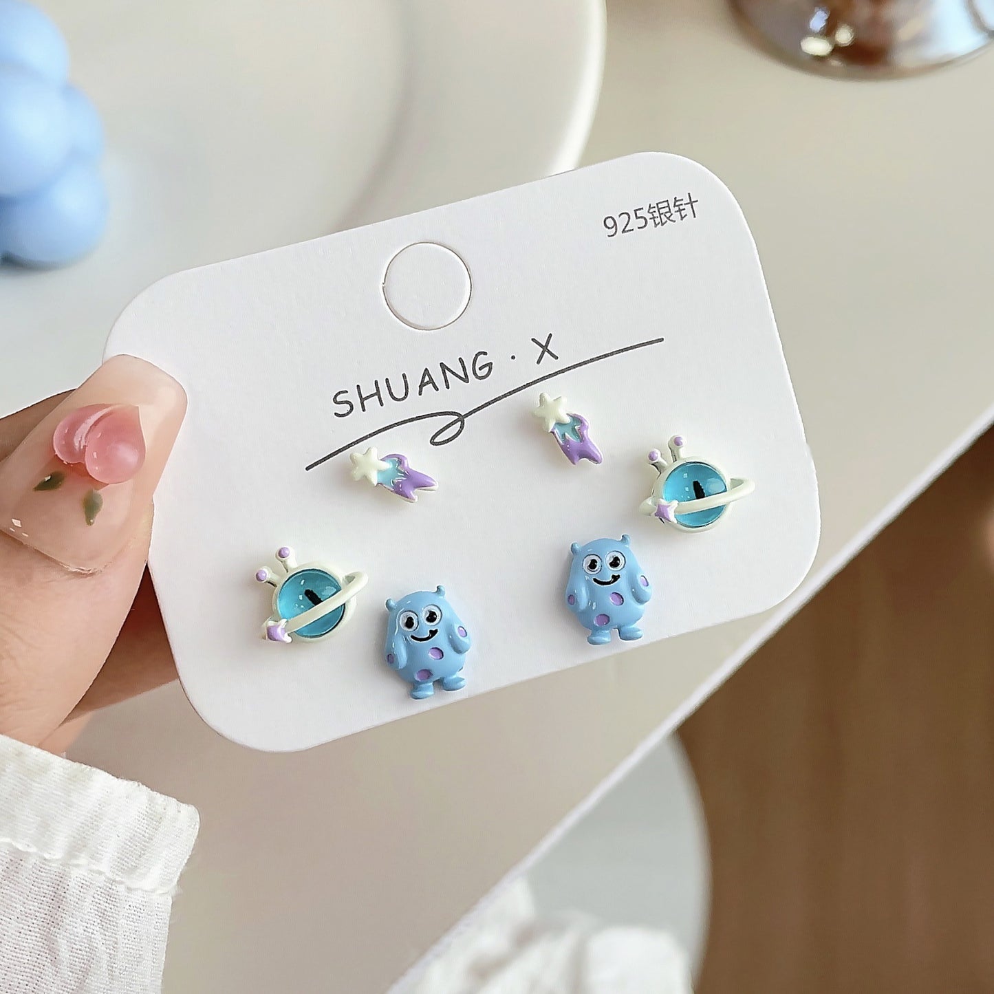 Alloy blue small monster earrings MYA-ShuangX038