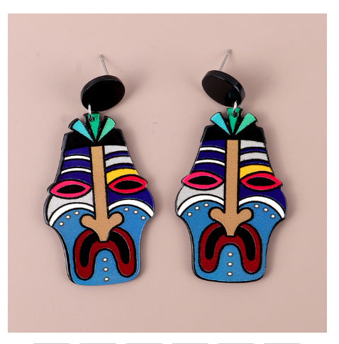 Acrylic Abstract Face Mask Earrings MIC-ChouD025