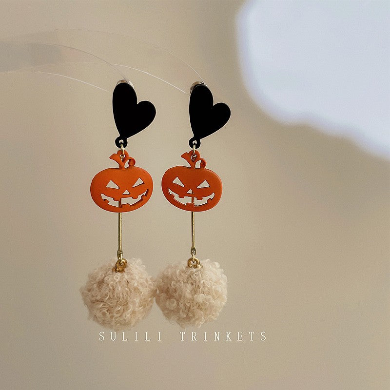 Alloy Pumpkin Plush Ball Earrings MIC-BeiL035